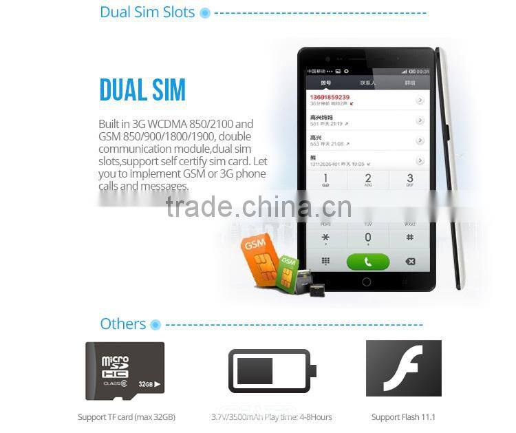 7 inch city call android phone tablet pc MT6592 Octa core with 3g phone call