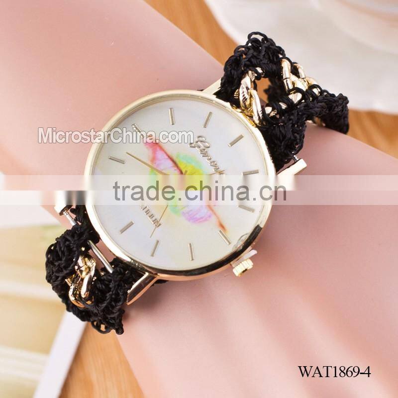 Women New Classic Geneva Ethnic Braided Analog Quartz Chain lips watch strap