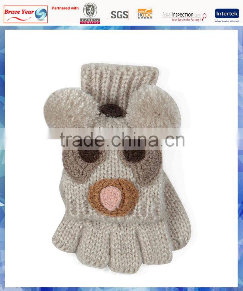 teenage girls novelty bear capped mitten acrylic knitted gloves