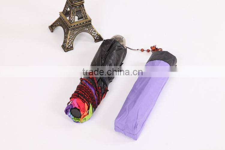 3 fold black gel coated colorful lady Parasol Umbrella, pagoda rainbow umbrella