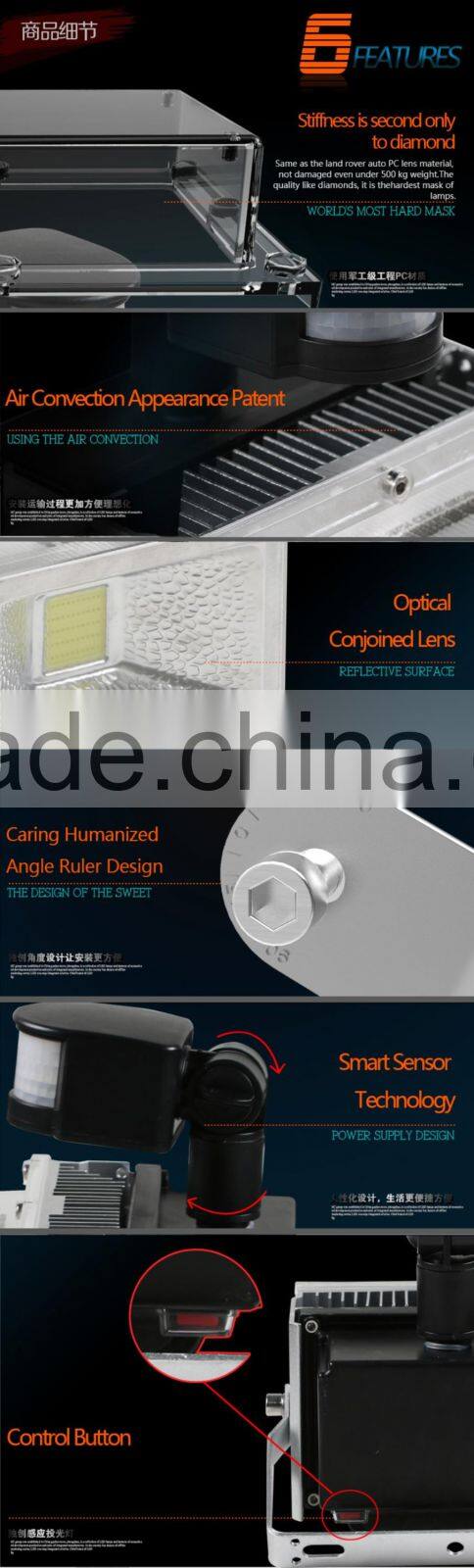 Parking Lot Gate Garage Patent Infrared Microwave 30W 40W 50W Motion Sensor LED Flood Light