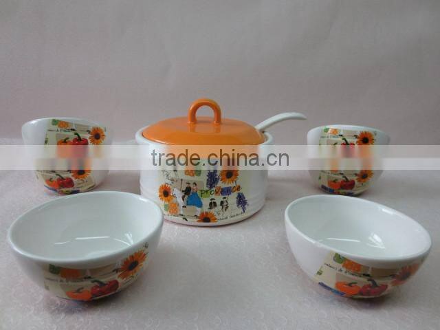 Ceramic Breakfast Set with 2ceramic cups +sugar pot +tray