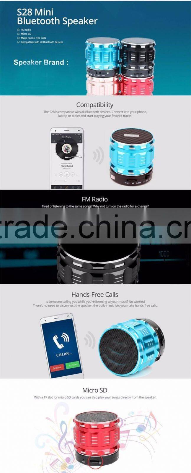 Portable Mini Bluetooth Speaker Super Bass Stereo Wireless Speakers Handsfree Loudspeaker With Mic +TF Card Slot For Laptop/PC