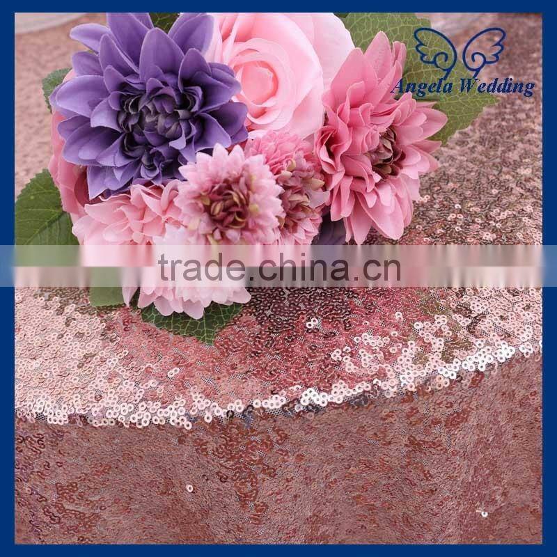 CL006D good quality heavy beaded 132 inch round cheap decorative rose gold sequin table cloth
