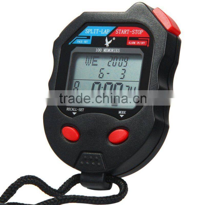 3-Row 100 Memories LCD Digital Sports Training Stopwatch with Calendar PC100D