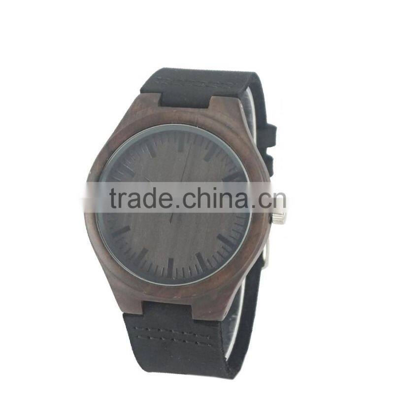 Wholesale Ebony wood design black genuine leatehr straps low MOQ for sale