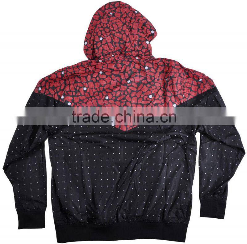 Winter Rain Hoodie Dot Mesh Lining Printed Nylon Polyester Windbreaker Jacket