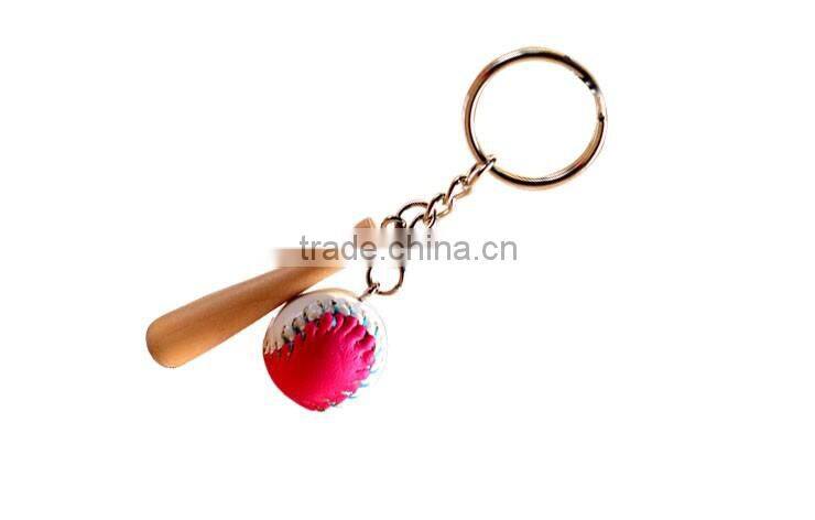 Wholesale mini wooden baseball bat key chain, PU Baseball Set Key Ring