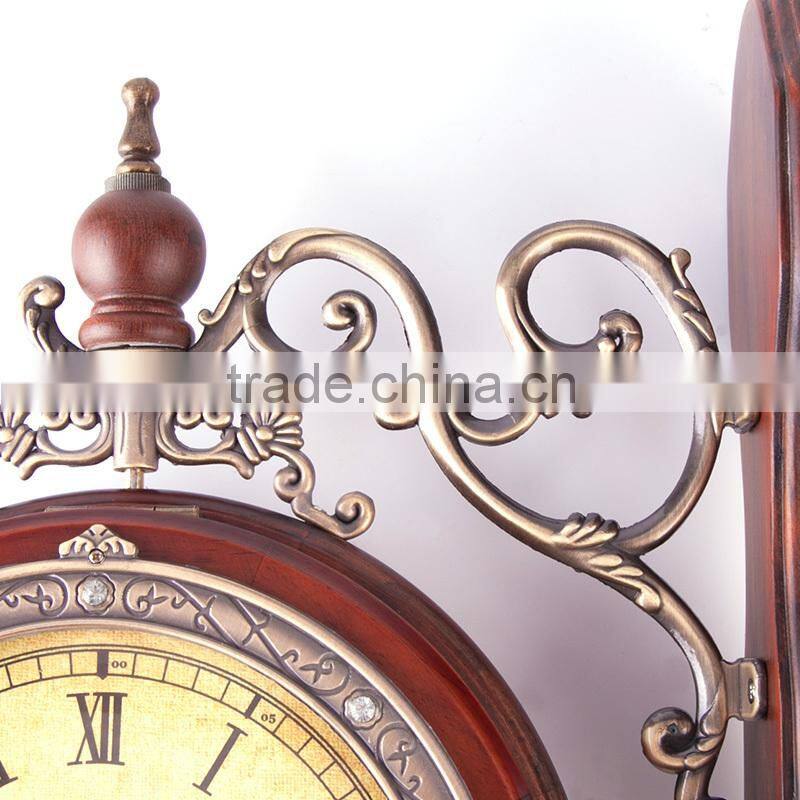 Modern Design Home Decor Brown Wooden Art Double Sided Wall Clocks For Gifts