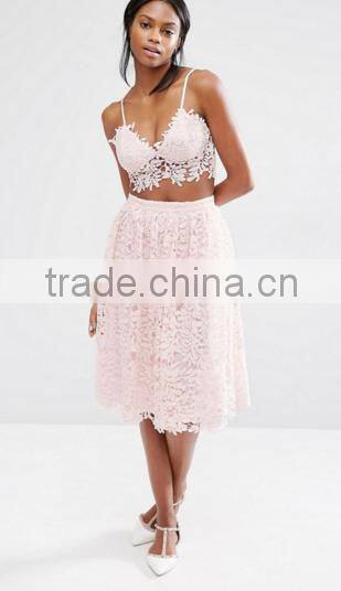 2016 Latest design Women Pink Lace long skirts and tops