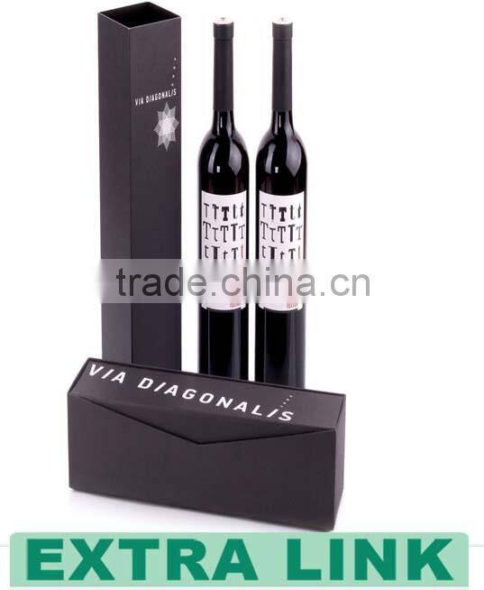 Side Open Paper Wine Box One Bottle Wine Packaging With Red Ribbon Handle