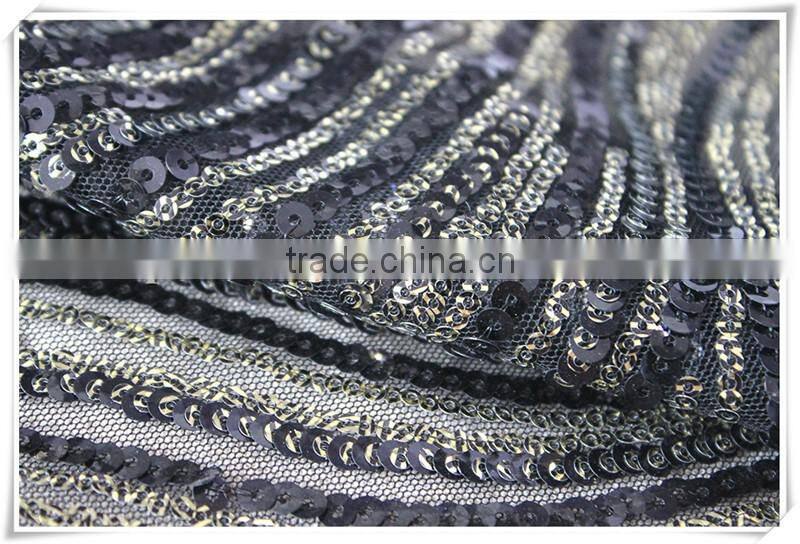 Latest design wave pattern fashion sequin fabric, wholesale sequin mesh fabric / stretch sequin embroidered fabric