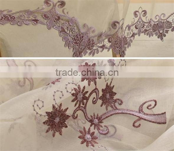 2015 High Quantity Flower Design Embroidered Voile Curtain Fabric