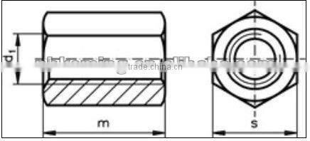 Extension nut DIN 6334 (material steel strength 10 ),din code for stainless steel material