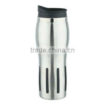 Colorful comfortable striped Auto mug plastic Eco-friendly auto travel cup mug with good friction