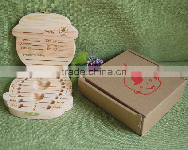 Special handmade laser engraving decorative wood Baby milk Teeth love storage box wholesales