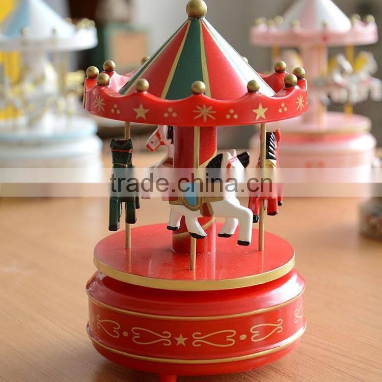 N533 Wooden Music Box Wooden Carousel Christmas Gift Decoration