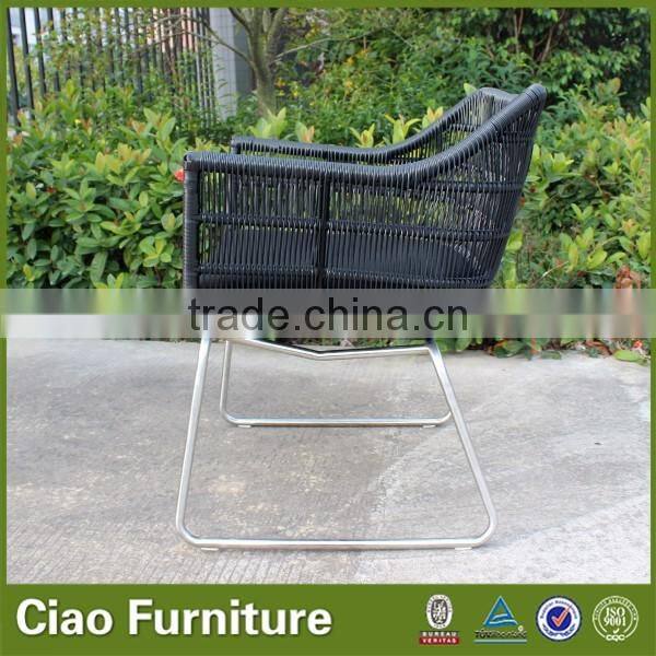 Black round wicker metal outdoor string chair