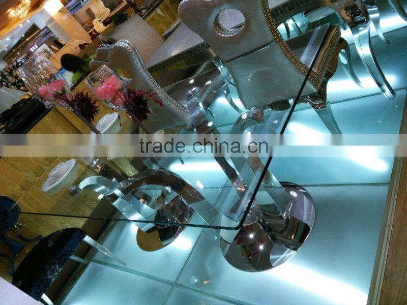 Rectangle Used glass dining table designed for living room / Stainless steel dining table AH6120L