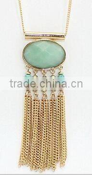 Elegant Green Gemstone Turquoise Necklace With Tassel Chain