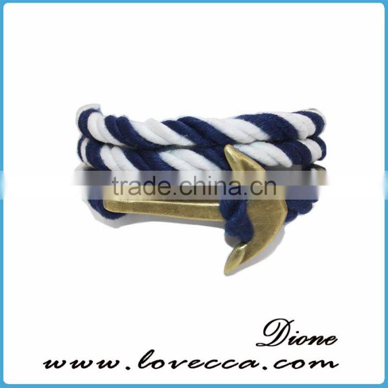 Customized Braided Leather Stainless Steel Hook Anchor Bracelet