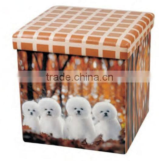 Storage Ottoman Strong and Sturdy Printed Faux Leather Foldable Waterproof Lovely Animal Footstool