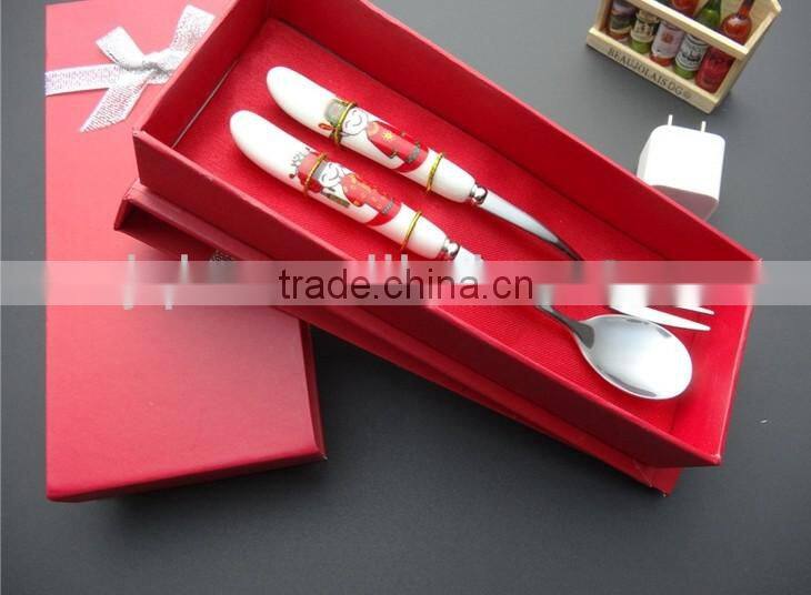 Ceramic handle stainless steel set spoon and fork set