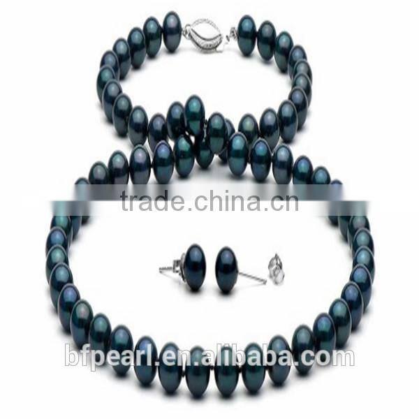 6.5-7mm Pearl Beaded Necklace Jewelry and Earrings with Black Akoya Pearls