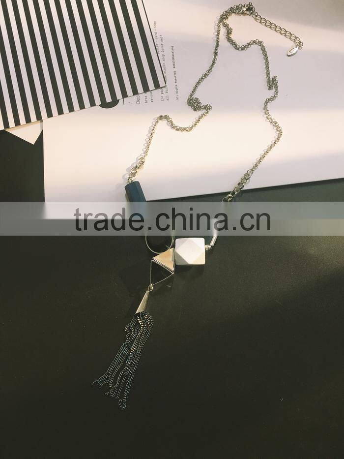 assorted geometric beads chain necklace long chain tassel necklace