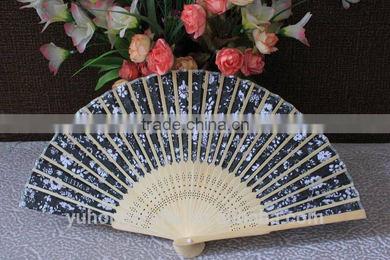 Cheap fabric hand fan with bamboo ribs for promotion
