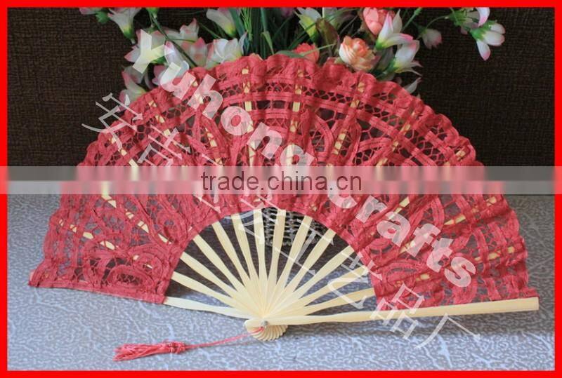 Personalized bamboo hand held lace fan