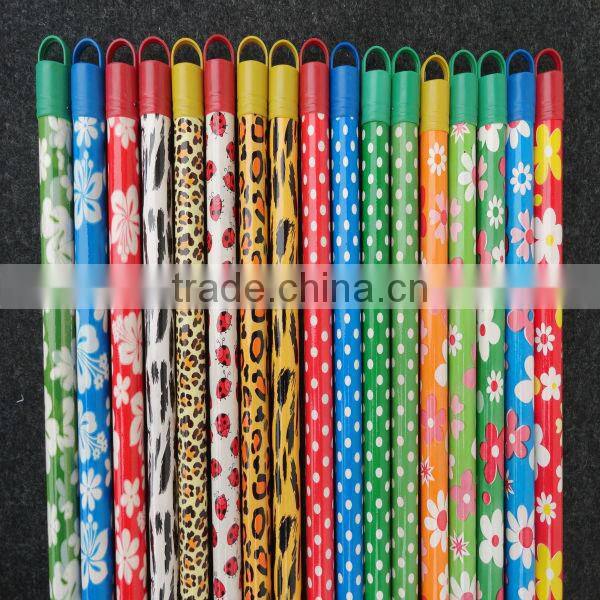 Colorful flower PVC coated wooden mop stick