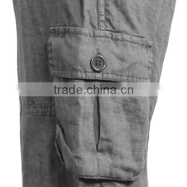Wide waist band big pocket loose fitting drawstring embellished linen cargo pants