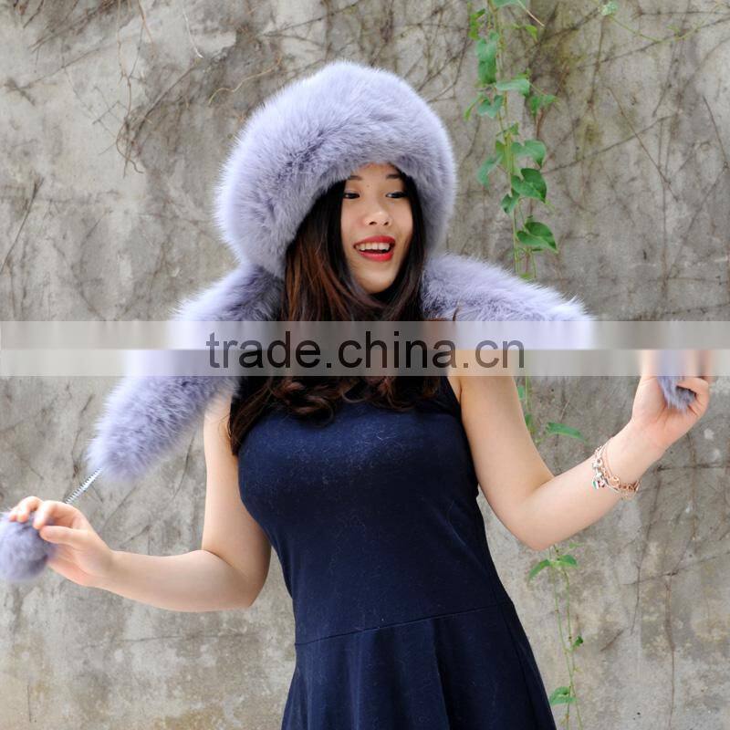 CX-C-175D Grey Fashionable Women Warm Genuine Fox Fur Women Hat