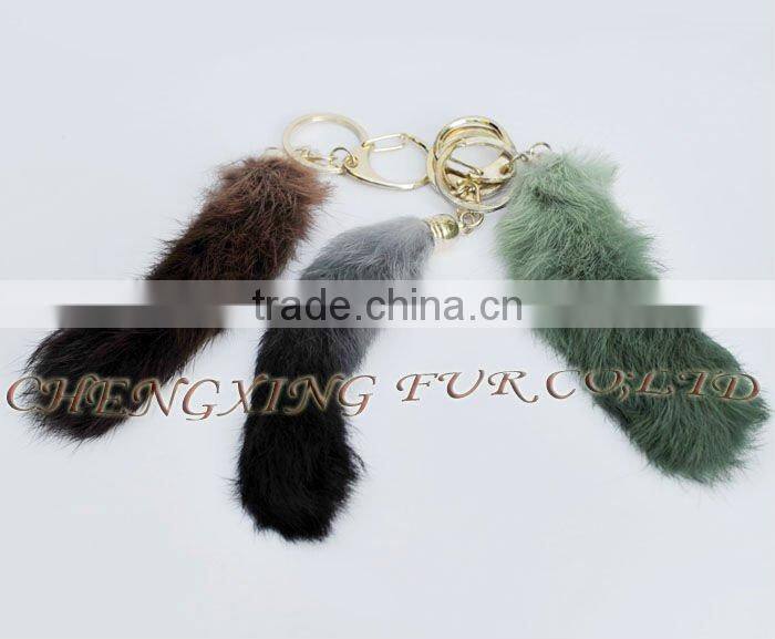 CX-R-39 Wholesale Custom Keychain Dip Dyeing Rabbit Fur Tail Key Ring Keys