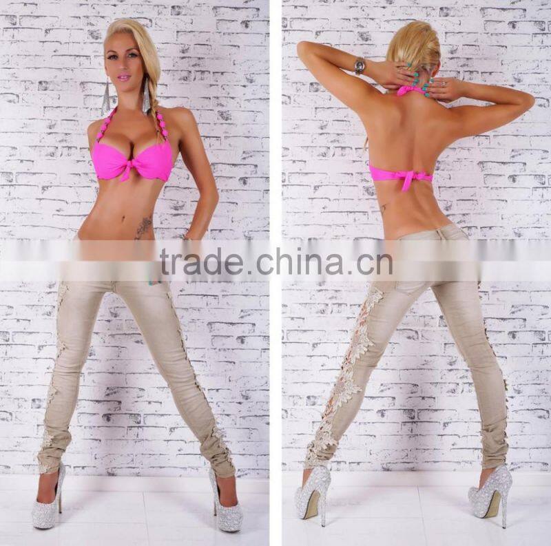 2016 women pants Ladies Casual blue with waist-length Ripped distressed skinny female jeans