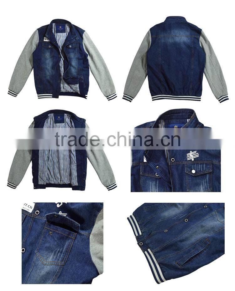 Men's Cheaper Casual Jean Jacket With Cotton Sleeve