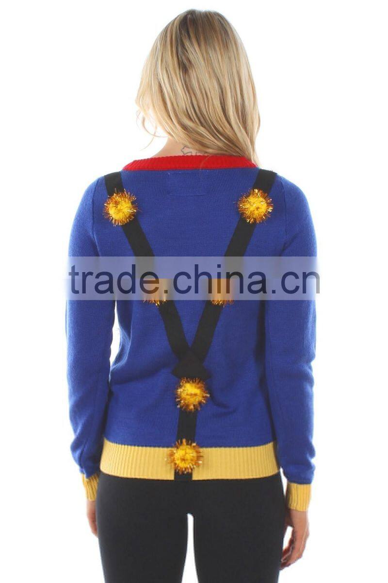 2016 latest design women 's Christmas tree pullover sweater with suspenders