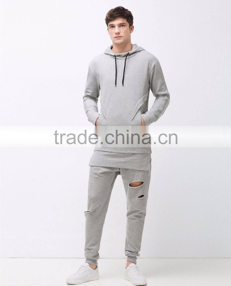 2017 ripped french terry sport wears grey tracksuit running suits for men