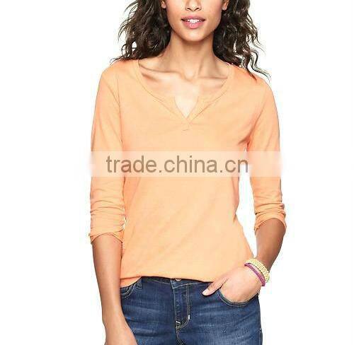 100% cotton womens deep v neck long sleeve t shirts