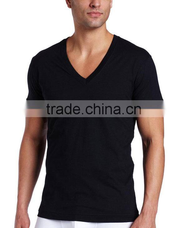 Fashion cheap plain cotton deep v neck t shirts for men