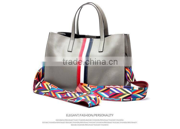 Top-Grade Simple Design Leather Hand Bags Color Straps Women Tote Handbag