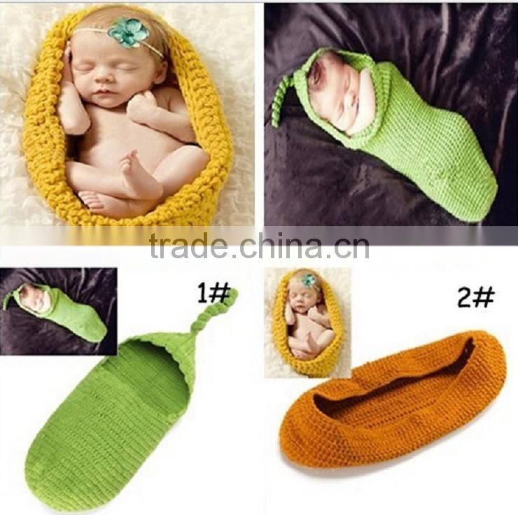 Photography prop Crochet baby swaddle cocoon baby sleeping bag knitted baby hat photo prop