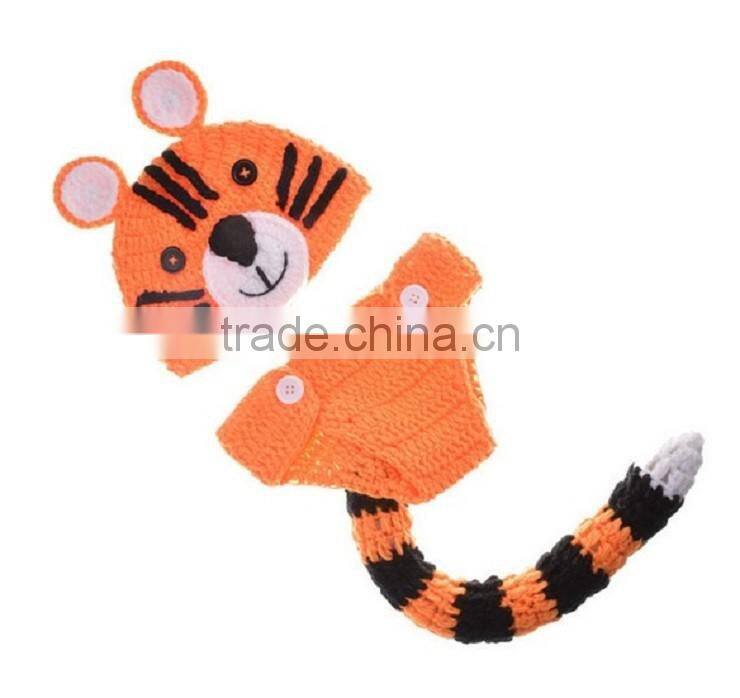 Cute Baby Tiger Pattern Crochet Knit Photography Props Outfit Infant Toddler Hat and Diaper Cover For 3-24 Months