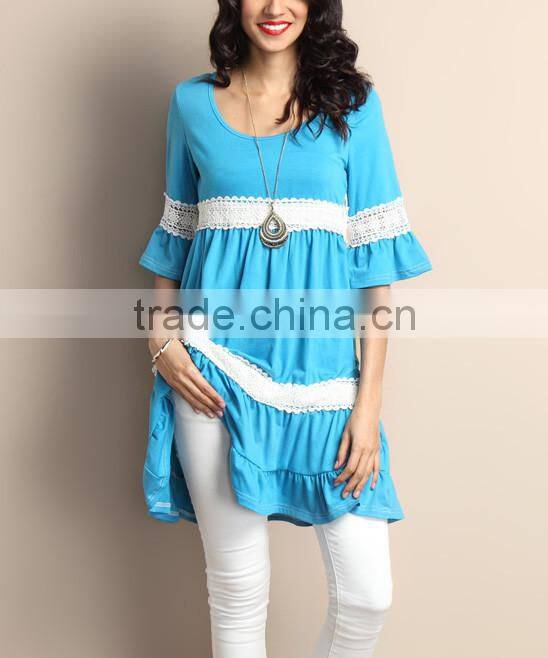 2016 New Women Casual Dress With Blue Crochet Bell-Sleeve Tunic Dress Women Dresses Women Clothes GD90426-45