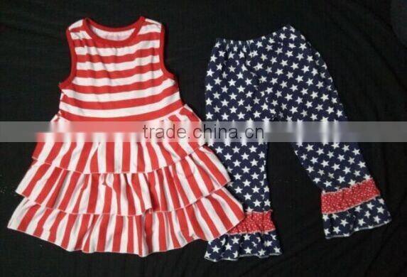 Hot sale girls boutique clothing summer 2016 4th of July girls outfits baby clothes 100% cotton top giggle moon remake outfits