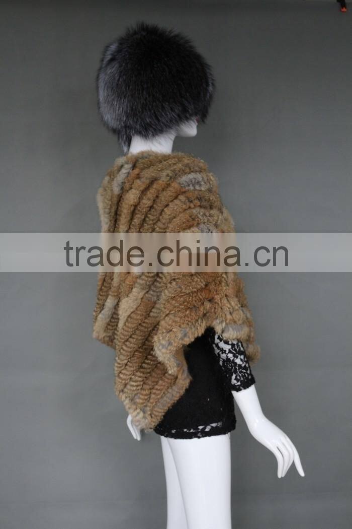 Fashion modren 2016 rabbit fur knitted winter warm triangle shawl for women