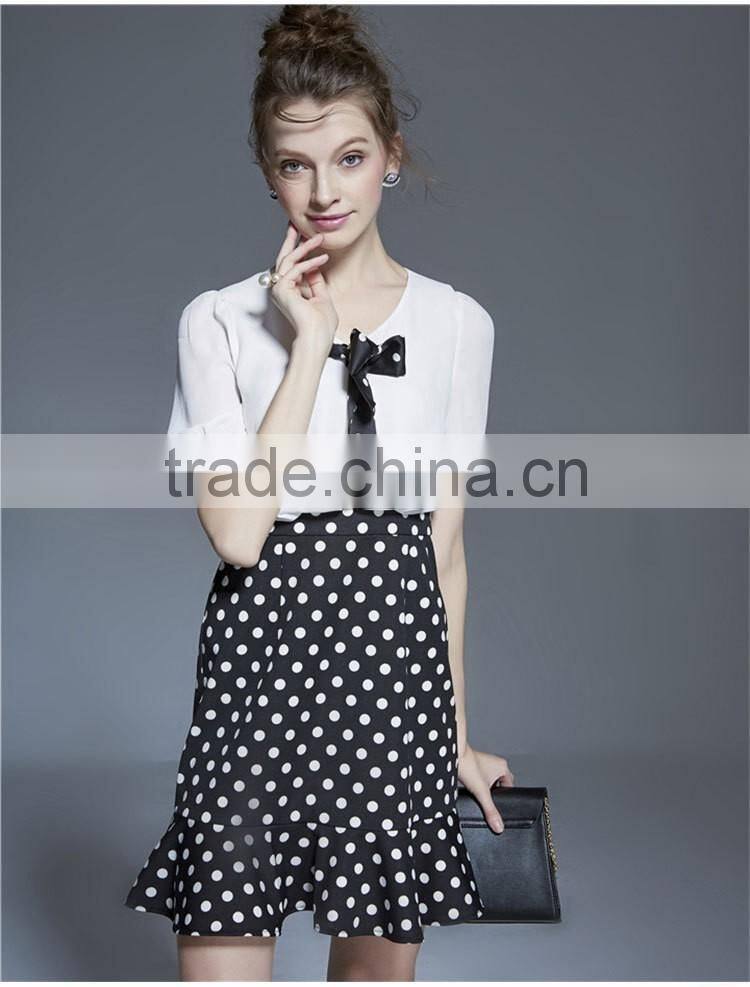 Latest dress designs photos ladies casual chiffon tops and polka dot skirt