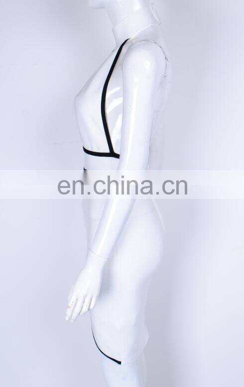 Amigo 2017 new designer white and black halter dew chest midi sexy high slit bandage dress evening dresses for women club wear