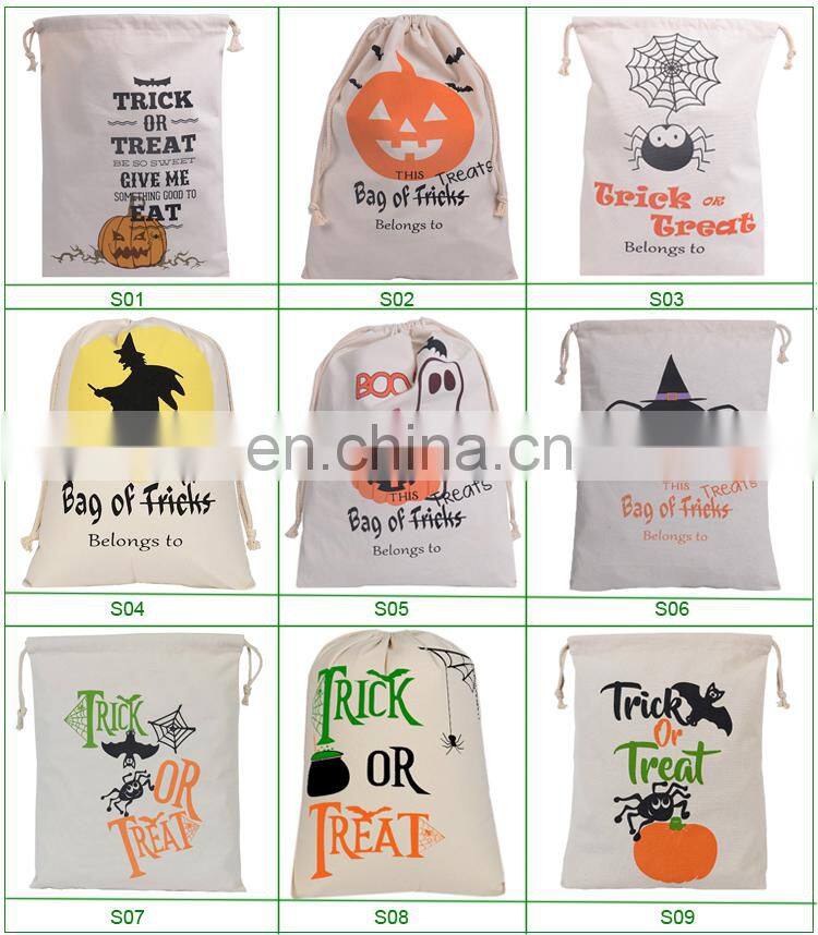 8 OZ Cotton Drawstring Bags Canvas Candy Bags Halloween Gift Bags Pumpkin Spider Hallowmas Tricks Or Treats Bags